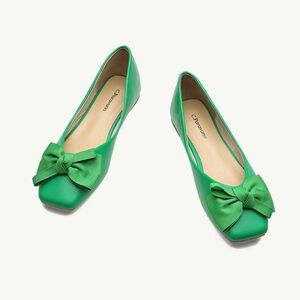 C.Paravano Green Genuine Leather Ballet Flats w/Square Toe Sz US 6.5/EU 37 NEW!